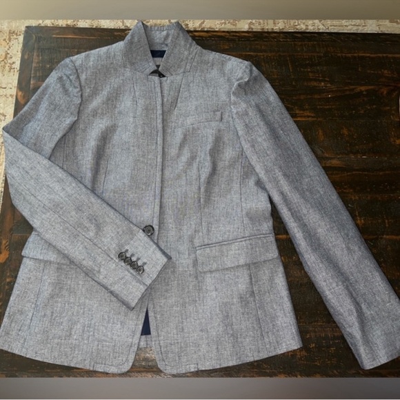 J. Crew Grey Regent Chambray Cotton Blazer Jacket size 12 - Picture 3 of 7